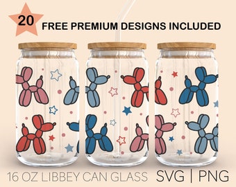 Balloon Dog Fourth of July, 16 Oz Libbey Glass Svg, Independence Day, Beer Can Glass Svg, 4Th Of July Svg, Svg For Cricut, Digital Download