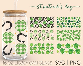 6 Designs St Patrick's Day • 16 Oz Glass Can Cut File, St Patrick's Day Svg, Lucky Svg, Clover Svg, Svg Png Files Digital Download