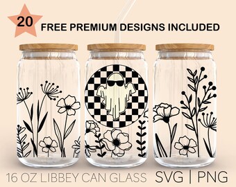 Wildflower Ghost Svg, 16 Oz Can Glass, Ghost Svg, Wildflower Svg, Halloween Svg, Checkered Svg, Can Glass Svg, Beer Can Glass, Design Cricut