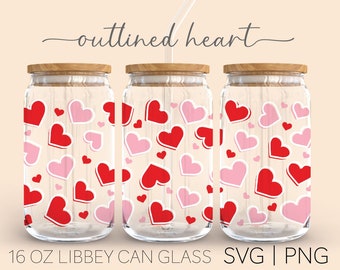 Outlined Hearts • 16oz Glass Can Cutfile, Valentine’s Day Svg, Heart Svg, Love Svg, Cricut Cut File Svg, Digital Download