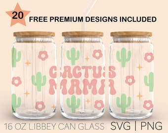Cactus Mama, • 16 Oz Glass Can Cut File, Mama Cactus Svg, Cactus Svg, Succulent Svg, Beer Can Glass, Cricut, Digital Download