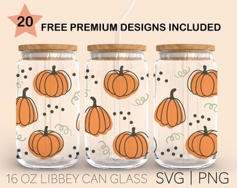 Pumpkin Svg, 16oz Glass Can Cutfile, Thanksgiving Svg, Pumpkin Svg, Bohot Svg, Svg For Crucut and Png For Sublimation, Digital Download