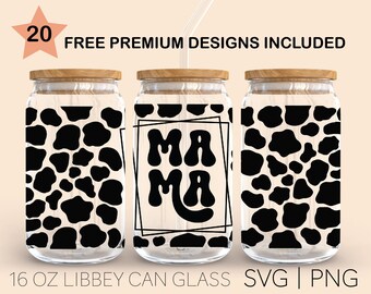 Mama Cow Svg, 16 Oz Glass Can Cut File, Mama Cow Print Svg, Mom Life Svg, Mothers Day, Svg Files For Cricut, Digital Download