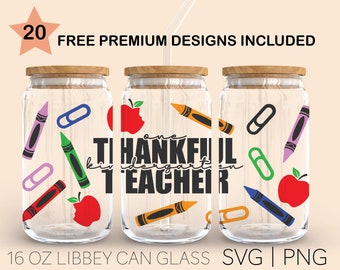 One Thankful Kindergarten Teacher Svg, 16 Oz Glass Can Cut File, Kindergarten Teacher Svg, Layered Libbey Glass,Digital Download