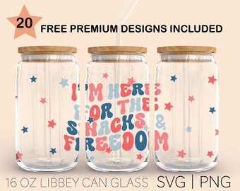 I’m Here For The Snacks and Freedom, 16 Oz libbey Glass Svg, July 4th Svg, Red White And Blue Svg, Independence Day Svg, Fourth of July