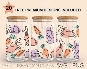 Easter • 16 Oz Glass Can Cut File, Easter Bunnies Svg, Rabbit Svg, SVG Files For Cricut, Line Art Wrap Template, Download