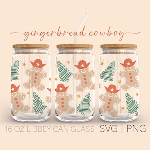 Gingerbread Cowboy • 16oz Glass Can Cutfile, Merry Christmas Svg, Cowboy Gingerbreads, Gingerbread Man Svg, Digital Download