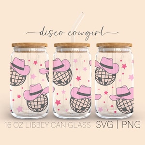 Disco Cowgirl • 16oz Glass Can Cutfile, Disco Cowgirl, Cowgirl Svg, Disco Ball Svg, Howdy SVg, Svg Files For Cricut, Digital Download