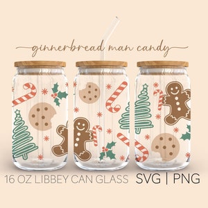 Gingerbread Man Candy • 16oz Glass Can Cutfile, Merry Christmas Svg, Gingerbread Man Svg, Cookie Svg, Svg For Cricut, Digital Download