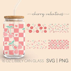 Cherry Hearts Valentines • 16 Oz Glass Can Cut File, Lips Svg, Valentines Svg, Beer Can Glass Svg Cut Wrap File, Svg Wrap Files For Cricut