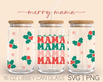 Merry Mama Retro • 16oz Glass Can Cutfile, Retro Christmas Svg Bundle, Christmas Retro Svg, Christmas Svg, Merry Christmas Svg, Svg Cricut,