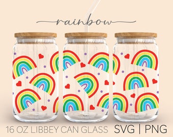 Rainbow • 16oz Glass Can Cutfile, Glass Can Full Wrap Svg, Rainbow Svg, Beer Glass Svg, Rainbow Libbey Svg, Cricut Files, Digital Download