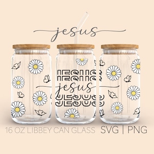 Jezus • 16oz Glass Can Cutfile, Christian svg, Cricut Cut Files, Jesus Svg, SVG en PNG Files, Digitale Download