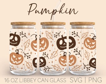 Halloween Pumpkin Svg • 16oz Glass Can Cutfile, Halloween Libbey Glass Can Wrap, Pumpkin Svg, Halloween Svg, Digital Download