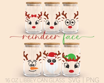 Reindeer Face • 16oz Glass Can Cutfile, Merry Christmas Svg, Christmas Svg, Reindeer Svg, Reindeer Svg, Cute Reindeer Face, Digital Download