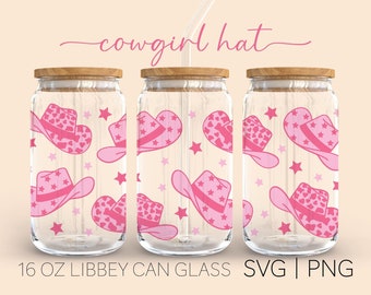 Cowgirl Hat • 16oz Glass Can Cutfile, Cowgirl Hat Svg, Western Svg, Country Svg, Howdy Svg, Digital Download