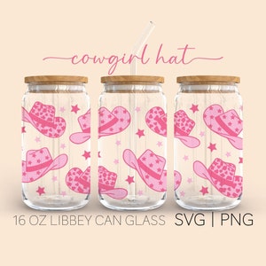Cowgirl Hat • 16oz Glass Can Cutfile, Cowgirl Hat Svg, Western Svg, Country Svg, Howdy Svg, Digital Download