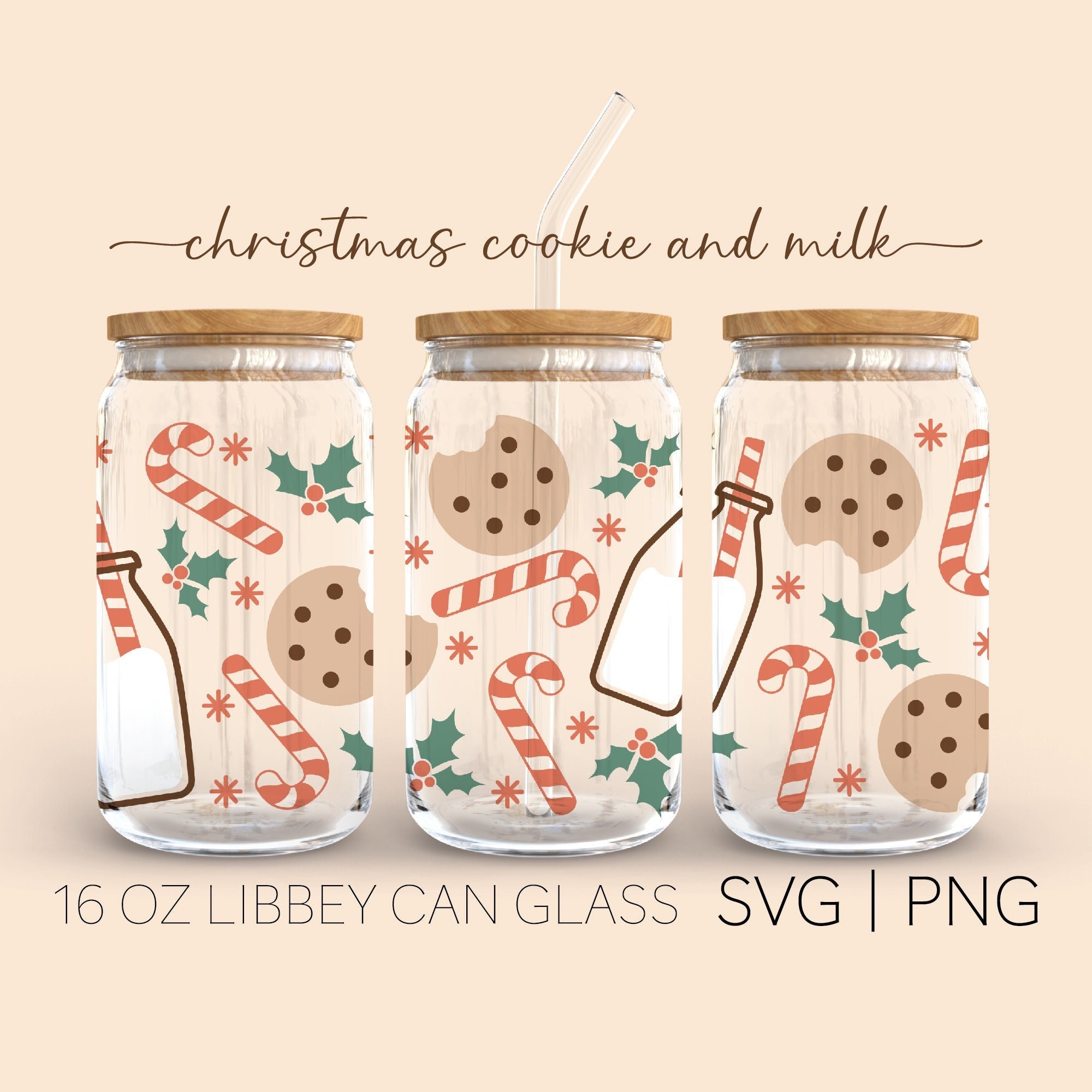 Christmas Cookie & Milk 16oz Glass Can Cutfile Milk for Etsy