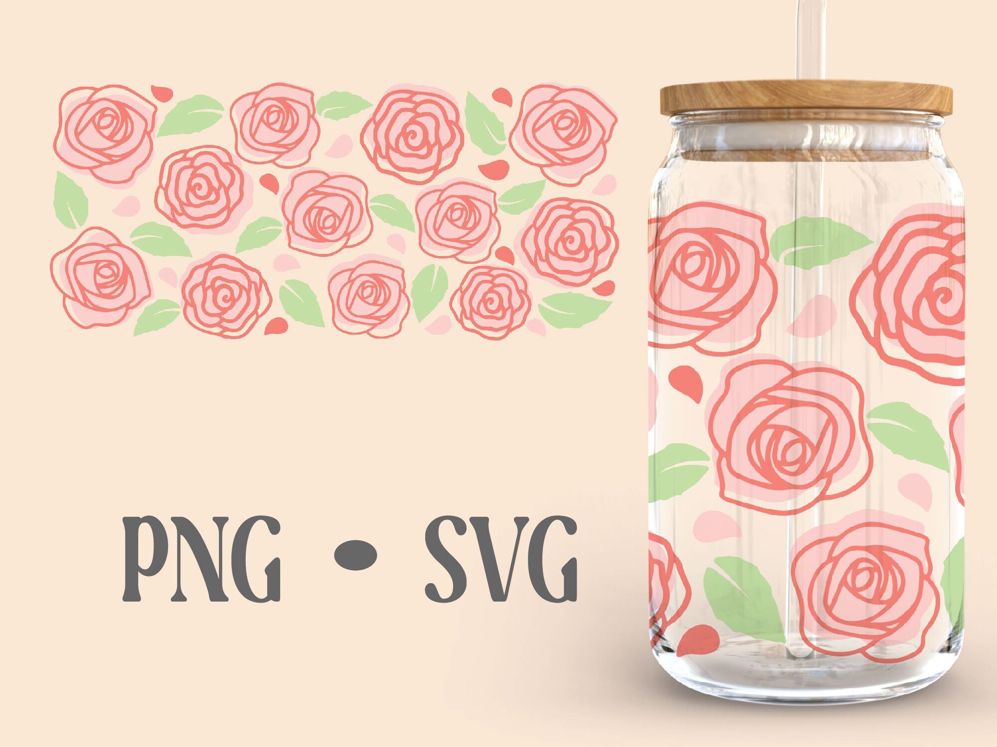 Rose • 16 Oz Glass Can Cut File, Rose Svg, Flower Beer Can Glass Svg ...