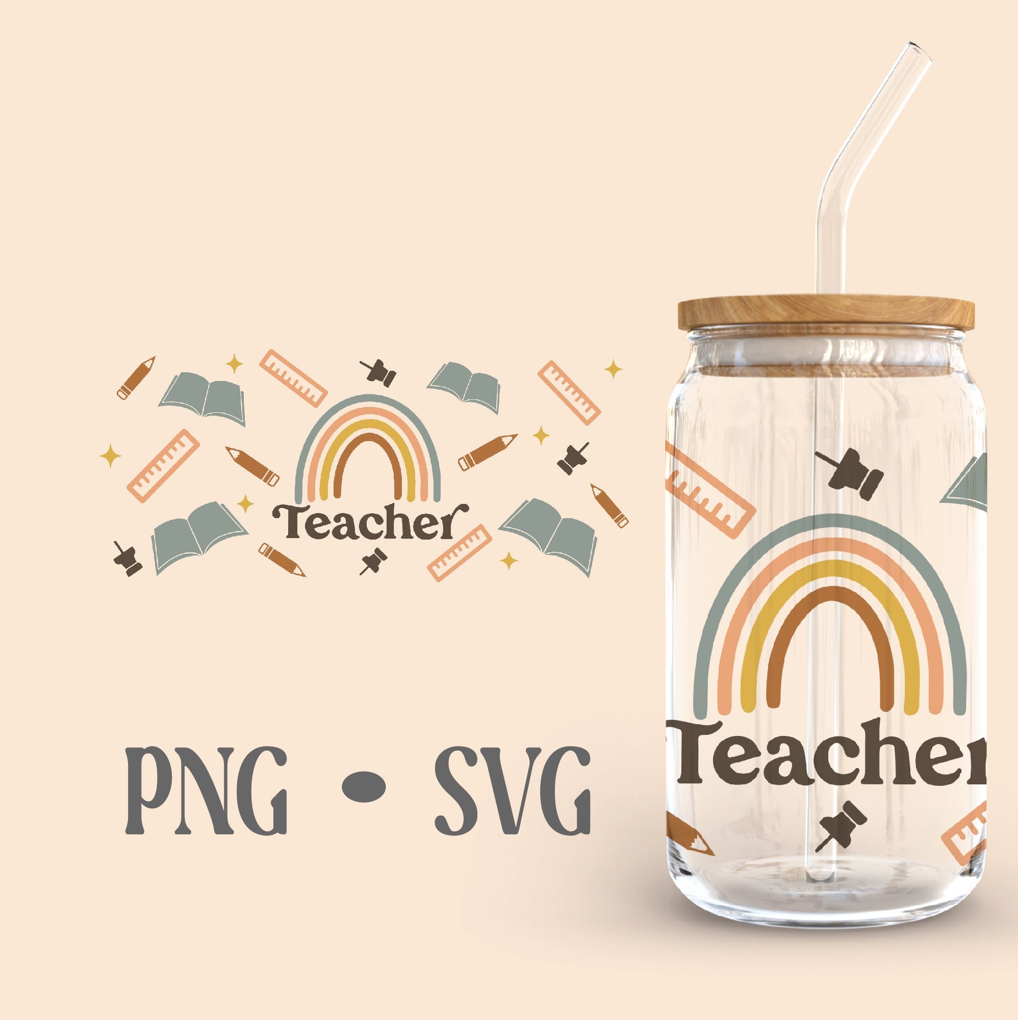 Teachher Boho Libbey Can Glass Svg, 16 Oz Can Glass, Principal Svg ...