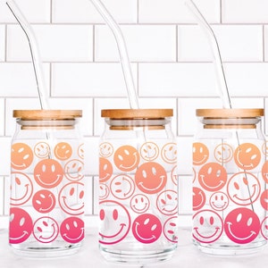Warped Smiley Faces Libbey Can Glass Svg 16 Oz Can Glass - Etsy