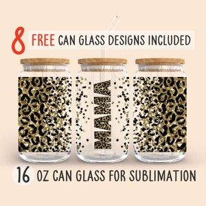 8 Free Sublimation Designs, Mama Gold Leopard • 16 Oz Glass Can Sublimation Design, Leopard Print Png, Mama Png, Glitter, Digital Download