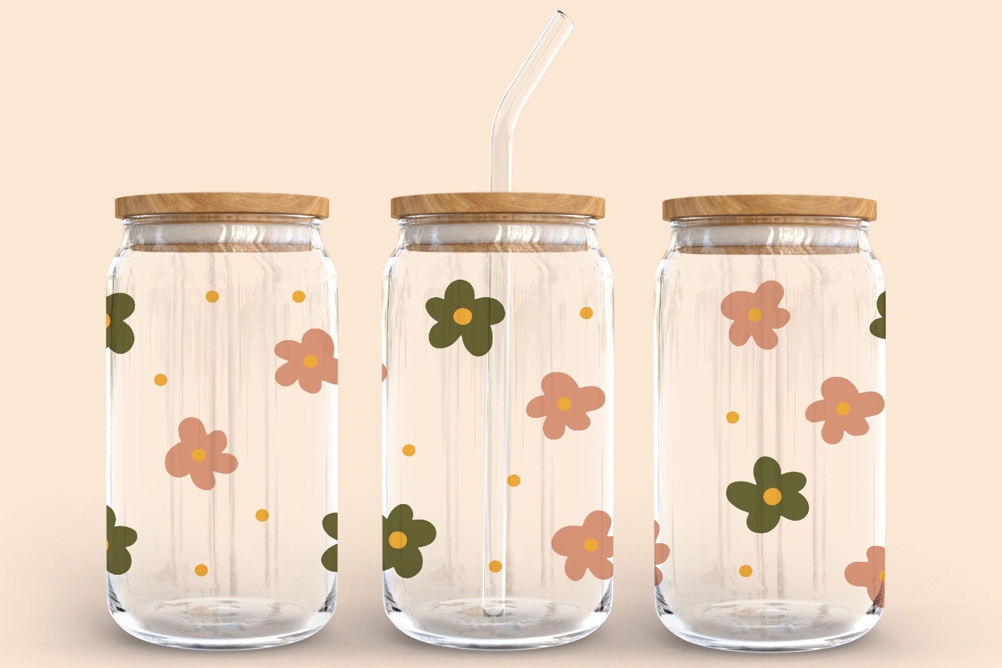 Retro Flower Libbey Can Glass Svg 16 Oz Can Glass Glass Jar - Etsy