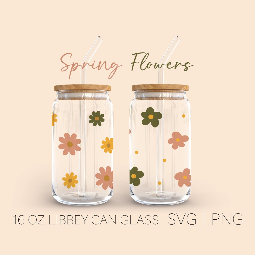 Retro Flower Libbey Can Glass Svg, 16 Oz Can Glass, Glass Jar, Daisy ...