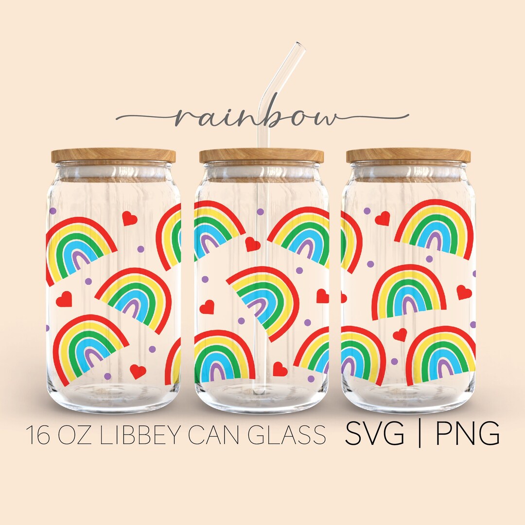 Rainbow • 16oz Glass Can Cutfile, Glass Can Full Wrap Svg, Rainbow Svg ...