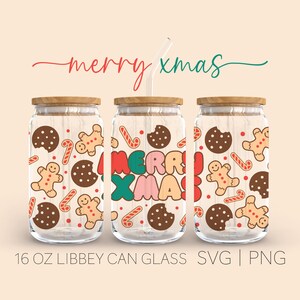 Merry Xmas • 16oz Glass Can Cutfile, Retro Christmas SVG PNG Bundle, Merry Xmas Svg, Gingerbread Svg, Svg For Cricut, Digital Download