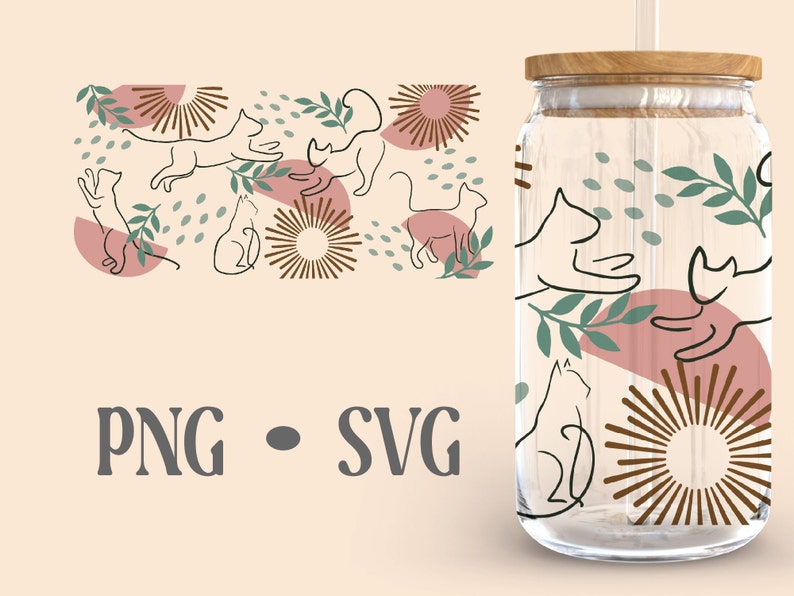 Cat Boho Abstract Libbey Can Glass Svg 16 Oz Can Glass Cat - Etsy