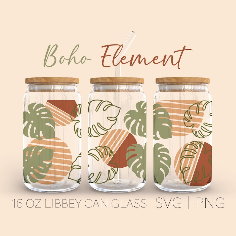 Monstera Boho Libbey Can Glass Svg, 16 Oz Can Glass, Boho Svg, Abstract ...