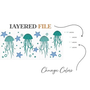 Pode incluir: Um arquivo digital com quatro camadas de medusas e estrelas do mar em um fundo de grade. O arquivo pode ser usado para criar designs em camadas para artesanato ou arte digital.