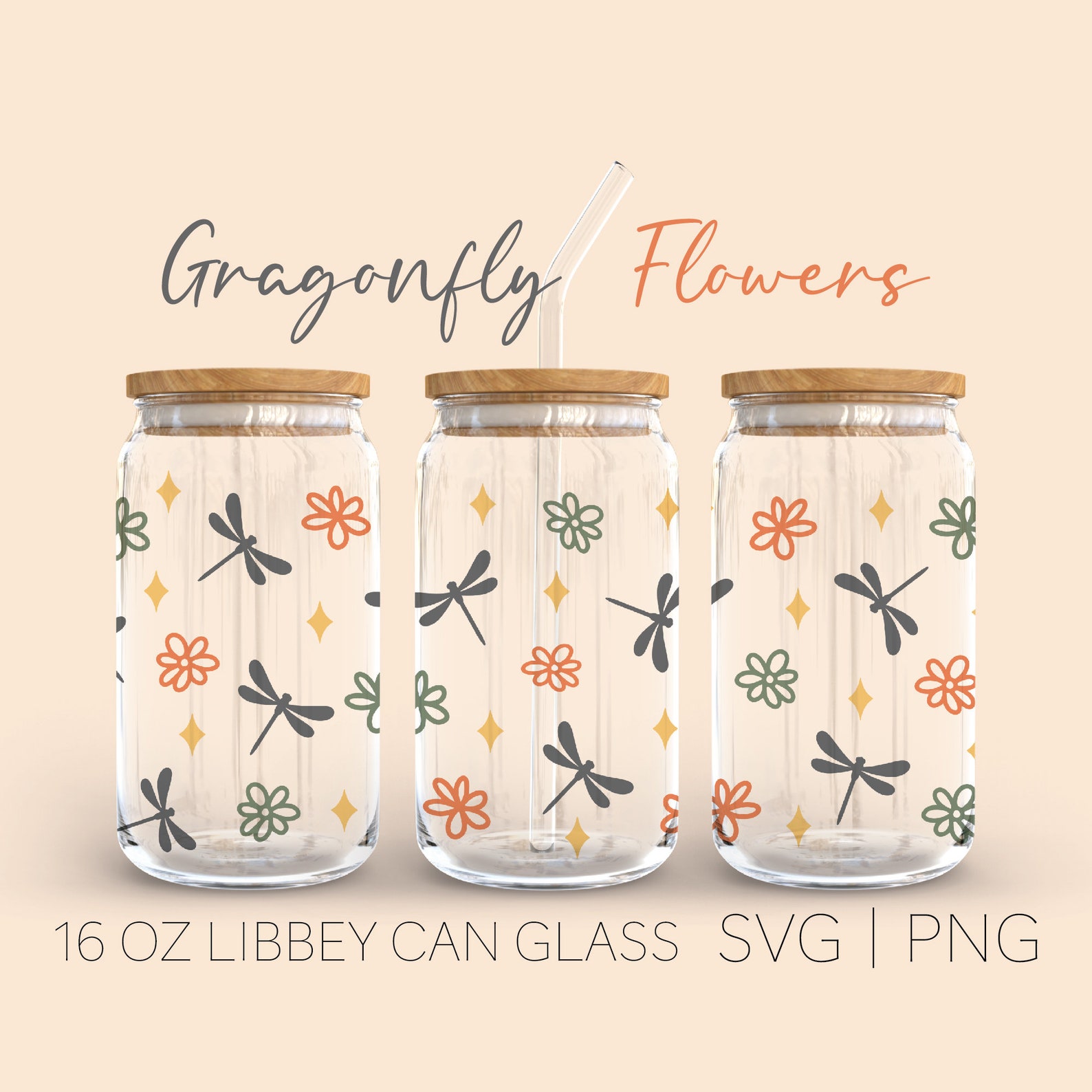 Dragonfly Daisy Libbey Can Glass Svg, 16 Oz Can Glass, Dragonfly Svg ...