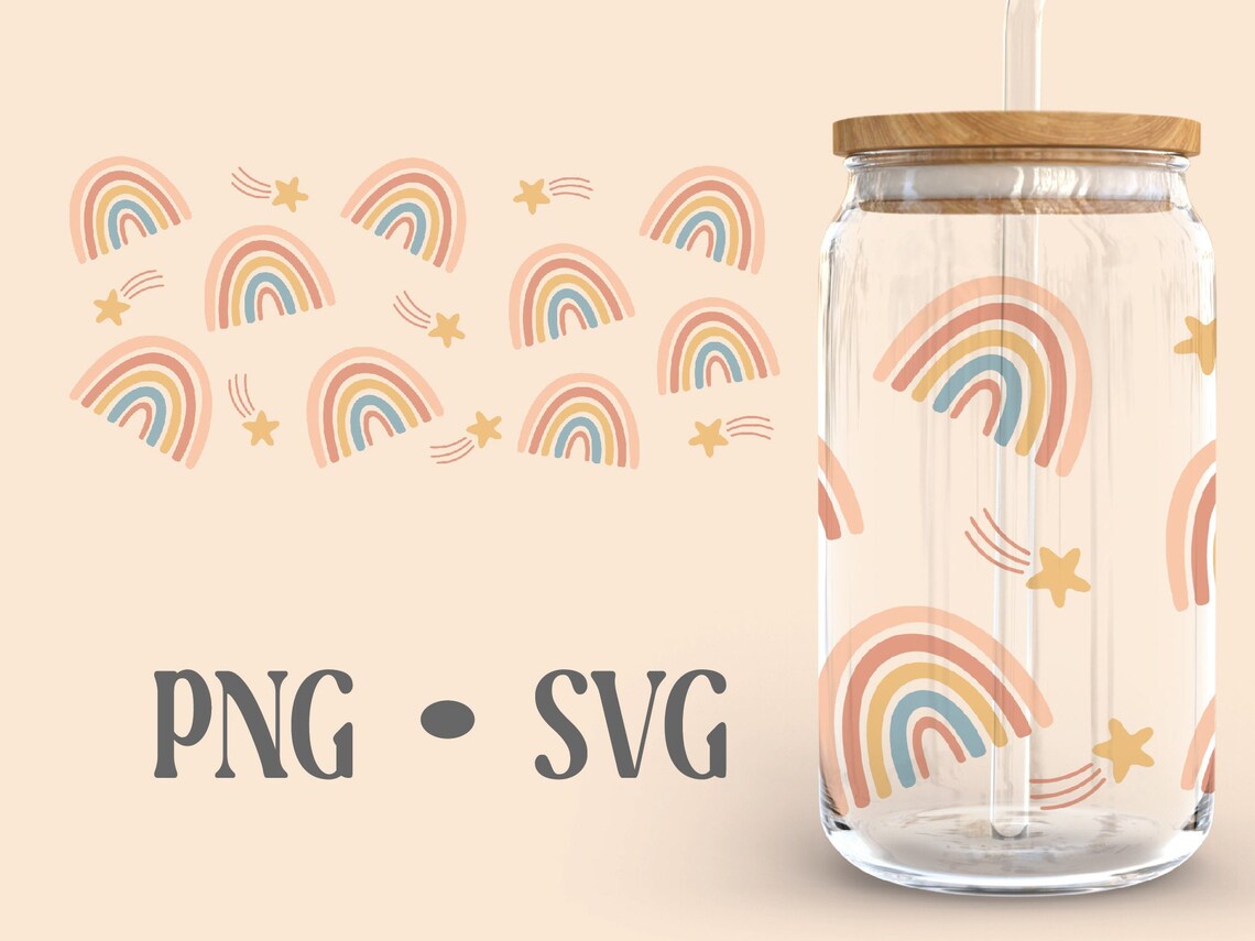 Rainbow and Cloud Libbey Can Glass Svg, 16 Oz Can Glass, Rainbow Boho ...