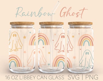 Rainbow Ghost Libbey Can Glass Svg, 16 Oz Can Glass, Ghost Svg, Halloween Svg, Can Glass Svg, Beer Can Glass, Design, Cricut, Digital files