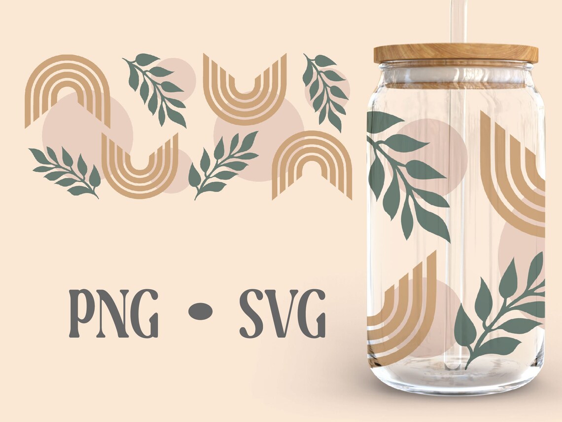 Boho Elements • 16 Oz Glass Can Cut File, Boho Elements Libbey Can ...