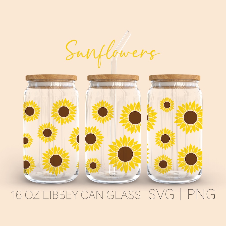 Sunflower Seamless Wrap Libbey | Libbey 16oz Can Glass Svg | Floral ...