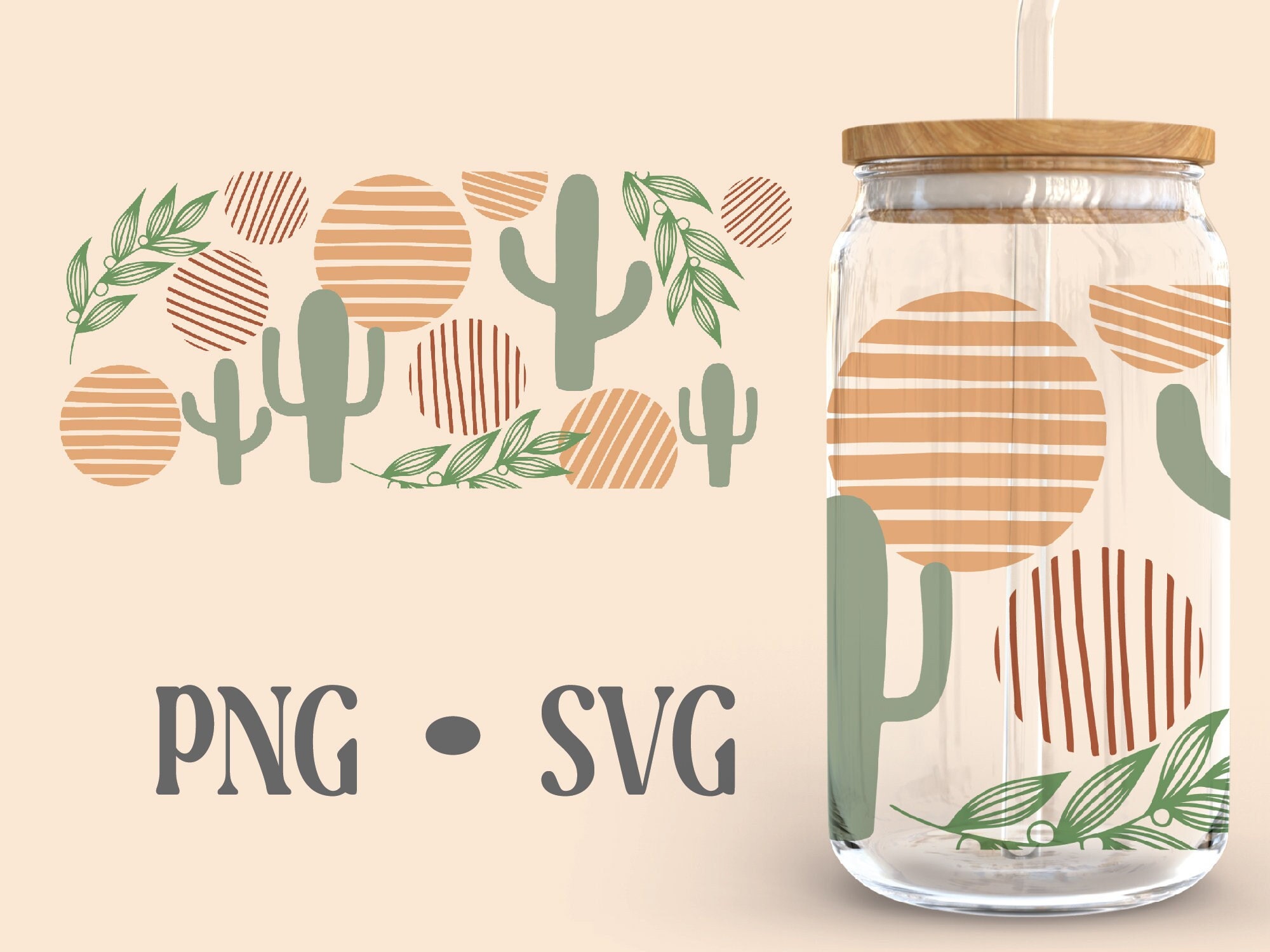 Cactus Boho Element Libbey Can Glass Svg, 16 Oz Can Glass, Abstract ...