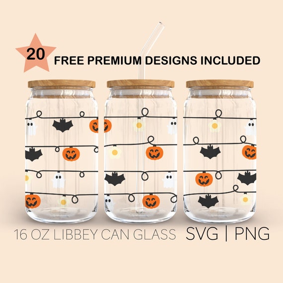 Halloween Light Svg,  16 Oz Can Glass, Ghost Svg, Pumpkin Svg, Halloween Svg, Bat Svg, Can Glass Svg, Beer Can Glass, Design Cricut