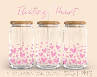 Floating hearts Libbey 16oz can glass wrap svg, beer can glass svg cut wrap file, Coffee glass can, Beer glass svg png, cut file, Cricut