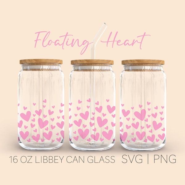 Floating hearts Libbey 16oz can glass wrap svg, beer can glass svg cut wrap file, Coffee glass can, Beer glass svg png, cut file, Cricut