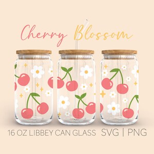 Cherry Blossom • 16 Oz Can Glass Cutfile, Beer Can Glass Svg, Cherry Svg, Cherry Blossom Svg, Fruit Clipart, For Cricut, Instant download