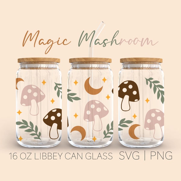 Magic Mushroom Libbey Can Glass Svg, 16 Oz Can Glass, Trippy Mushroom Svg Bundles, Mushroom Svg, Magic Svg, Celestial Svg, Digital Download