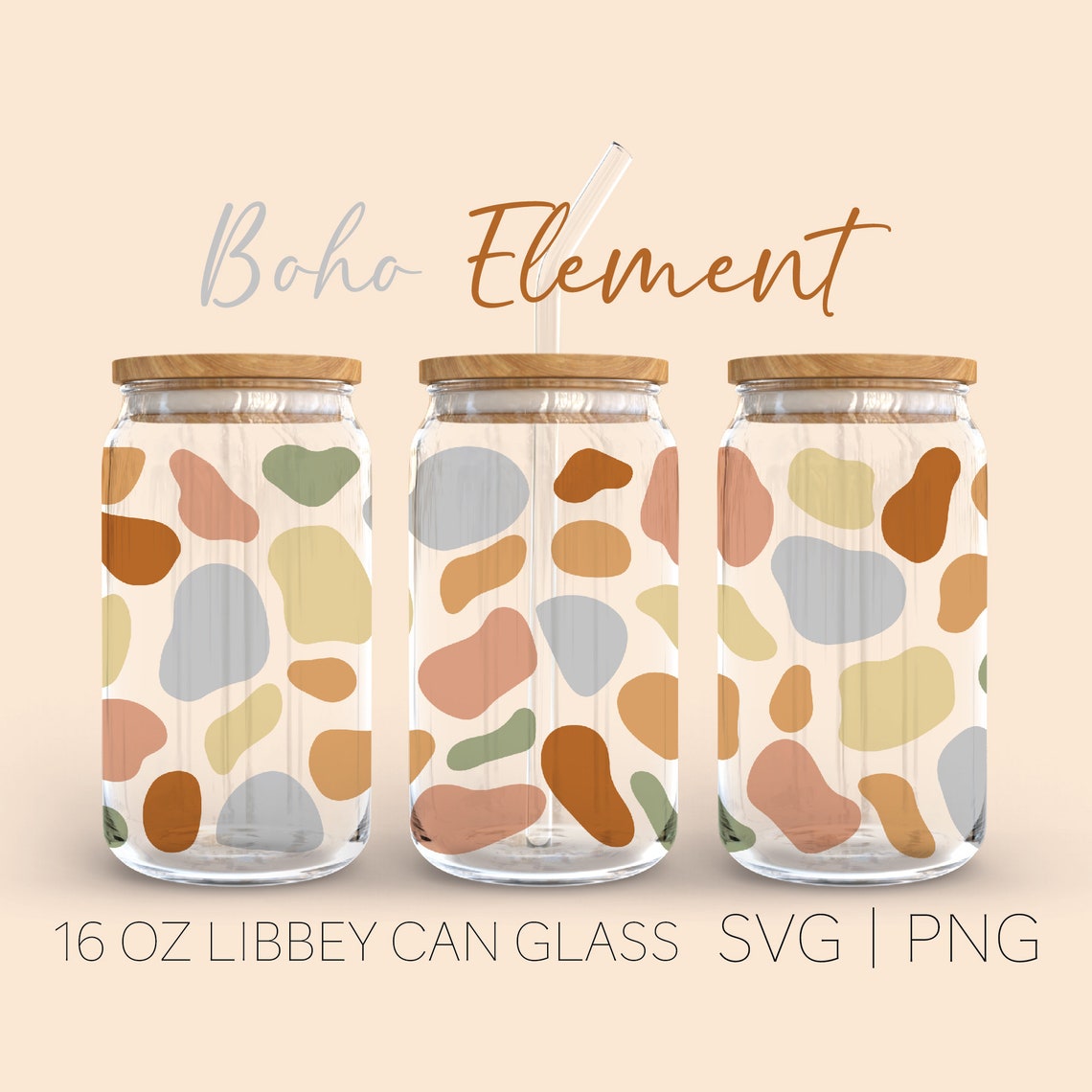 Boho Minimalist Libbey Can Glass Svg, 16 Oz Libbey Can Glass, Bo Style ...