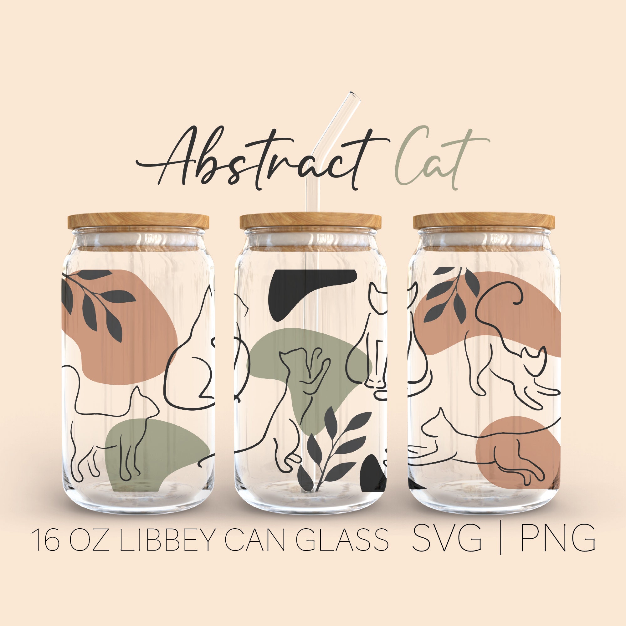 Abstract Cats Libbey Can Glass Svg, 16 Oz Can Glass, Cutfile, Svg Png ...