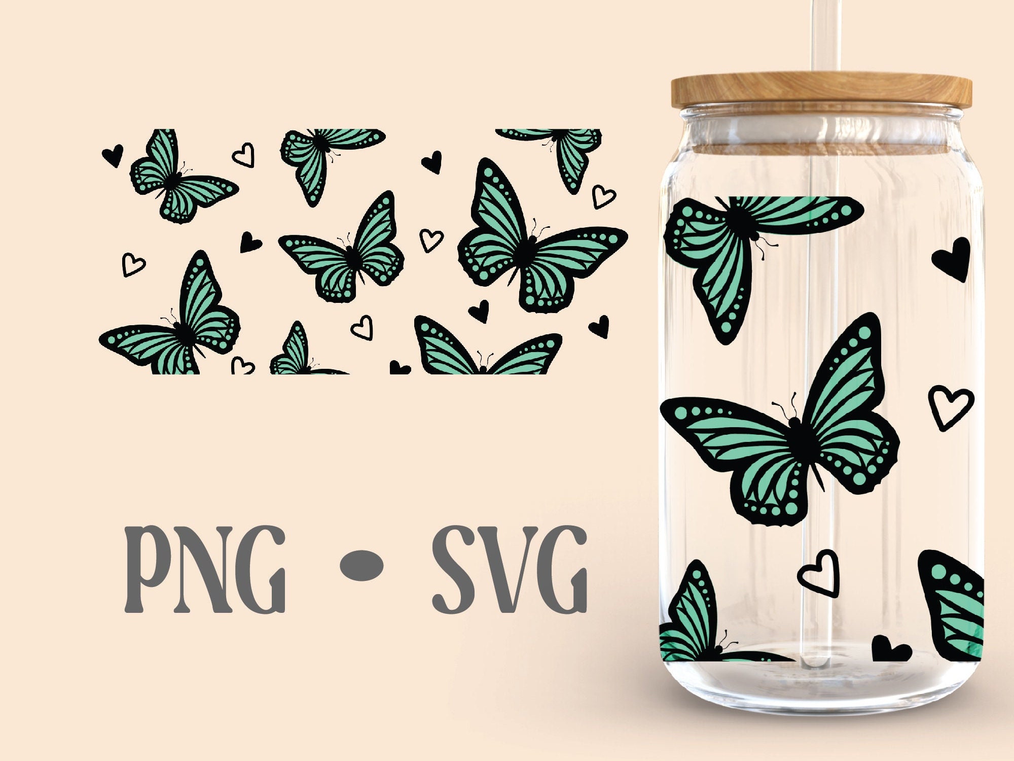 Butterfly Libbey Glass Wrap SVG, 16oz Libbey Full Wrap Svg,beer Can ...