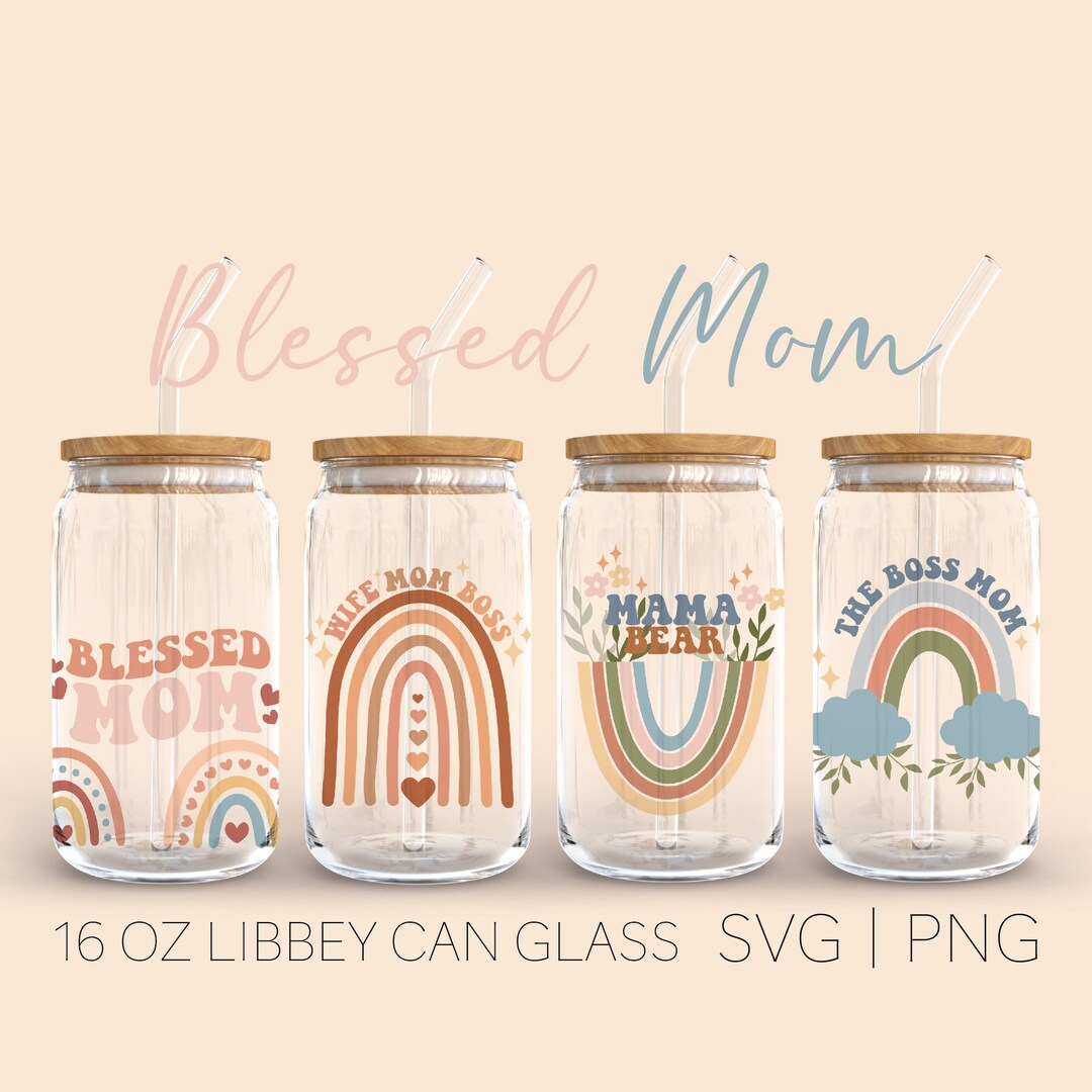 Mama Boho Libbey Can Glass Svg, 16 Oz Can Glass, Boho Svg, Mom Life Svg ...