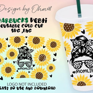 Mama Leben Sonnenblumen Starbucks Cup SVG Kein Loch | Beste Mutter aller Zeiten | Muttertag SVG | Herz-Svg | Sonnenblumen Mama SVG | Dateien für Cricut