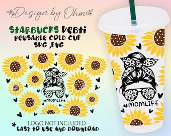 Mom Life Sunflowers Starbucks Cup Svg No Hole | Best Mom Ever Svg | Mother's Day Svg | Heart Svg | Sunflowers mom Svg | Files for Cricut